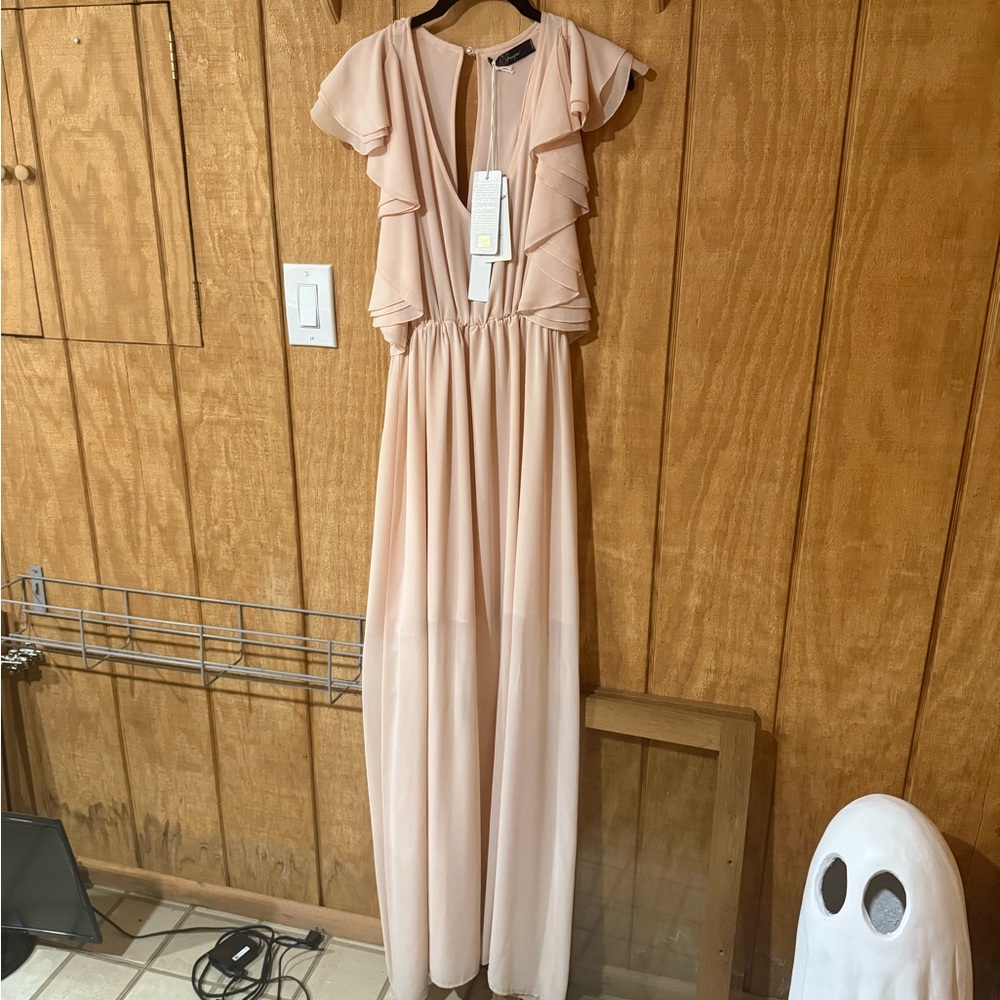 Blush Pink Ruffle Sleeve Maxi Dress
